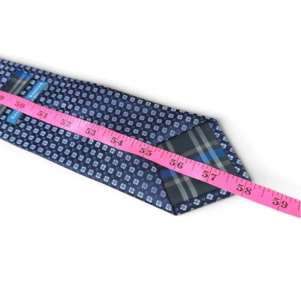 Haines & Bonner of London Silk Tie Blue Purple Geometric Floral Handmade 58x3.25
